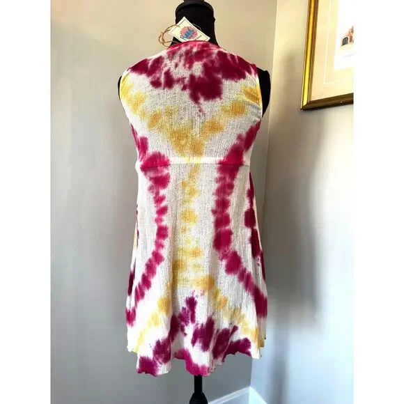 NWT Raga Asymmetrical Boho Beach Sleeveless Gauzy Tie Dyed - Picture 3 of 7